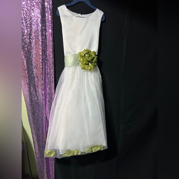 Flower Girl Easter Pageant White and Green Formal Dress with Flower NWT - Picture 2 of 7